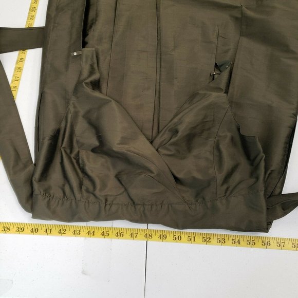 Talbots Womens Green Tie Front Silk Dress Size 12 V-Neck Open Back Smocked Event - Picture 7 of 9